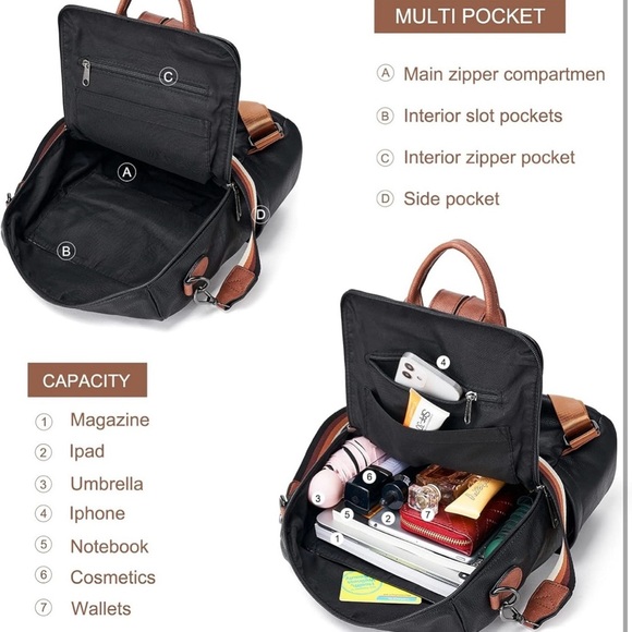 Black and Brown Women's Backpack and Clutch Set - Picture 2 of 6